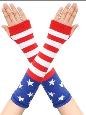 Fingerless Arm Warmers - American Flag Stripe Design - Red, White & Blue